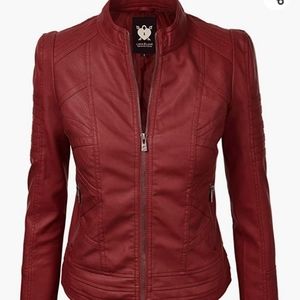 Red vegan leather jacket
